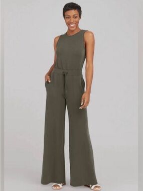 NEW Spanx Sleeveless Airessentials Wide-Leg Jumpsuit - Dark Palm